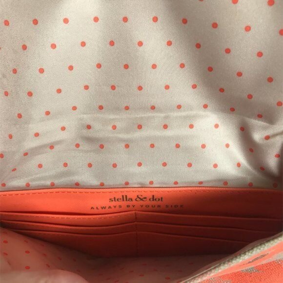 Stella & Dot City Slim City Canvas Clutch Aztec Pueblo Geometric Print Coral - Picture 3 of 3